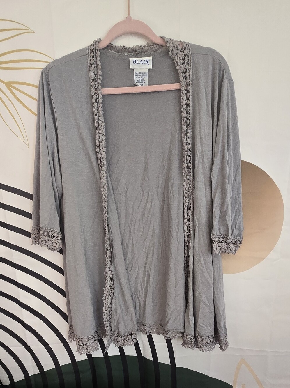 Blair Grey Lace-Trim Open Robe Cardigan